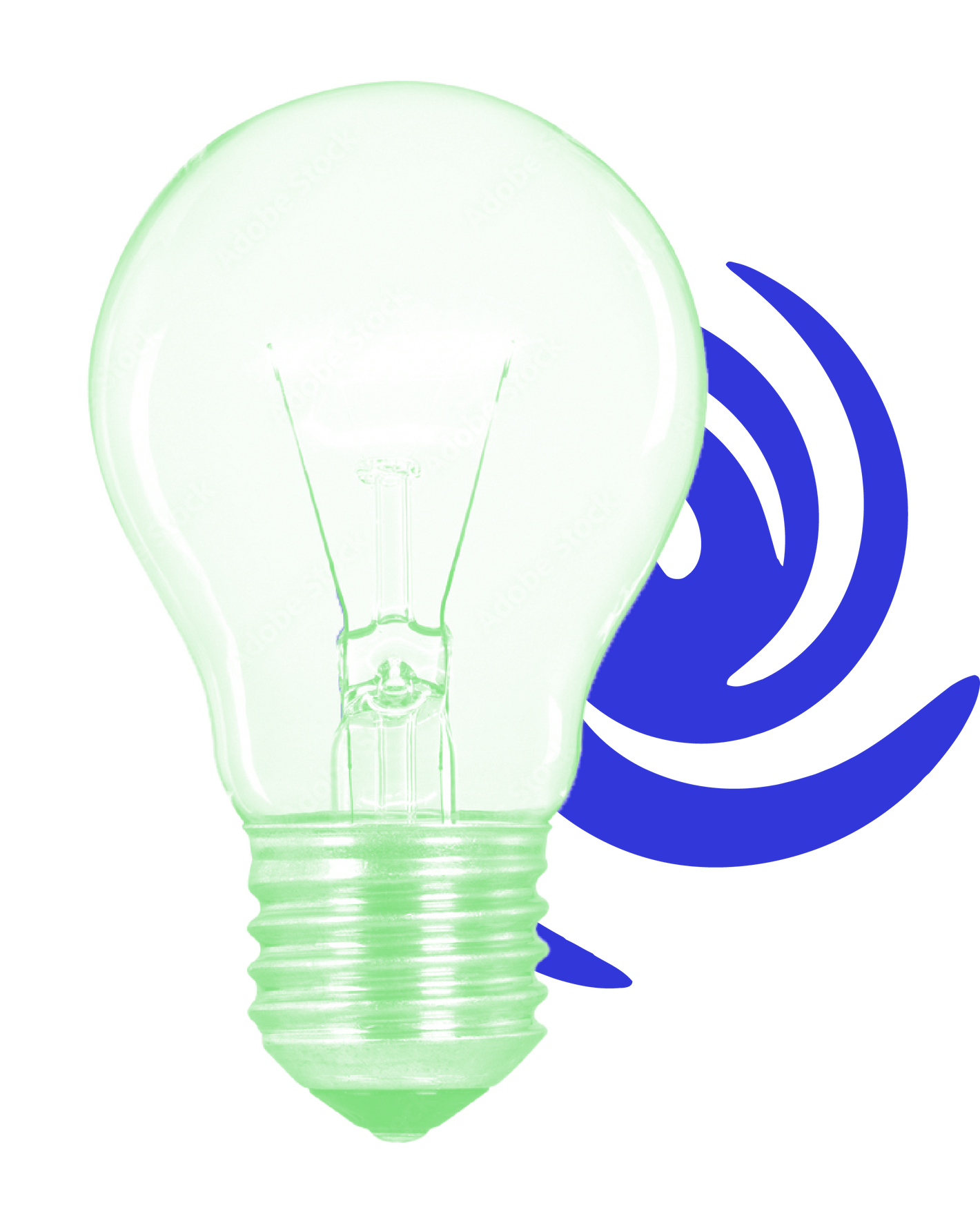 light green bulb with blue spiral in background
