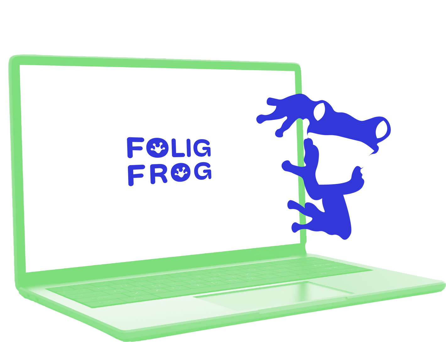 Folig Frog logo green labtop and blue frog